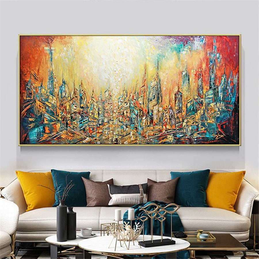 Monet 100% Hand-Painted Abstract Oil Paintings Future City New York