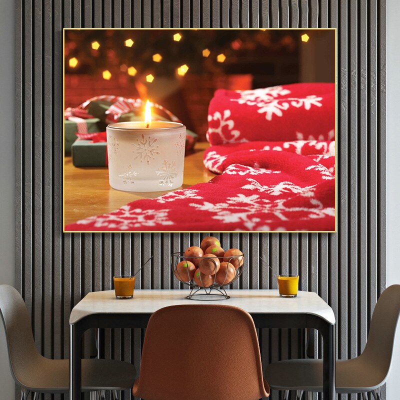 Christmas Decorative Candle Scarf Canvas Painting Nordic Posters and Prints Cuadros