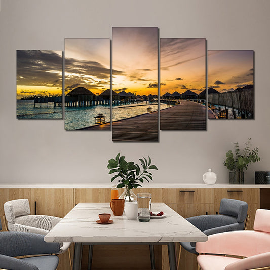 5Panel Abstract Sunset Landscape Canvas Painting Modern Scenery Posters