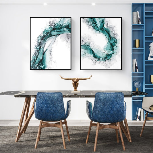 Abstract Watercolor Blue Green With Black Painting On Canvas Nordic Modern Posters