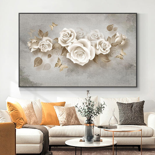 Abstract White Flowers Oil Painting on Canvas Modern Posters and Prints Cuadros