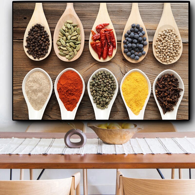 Kitchen Canvas Painting  Grains Spices Spoon Peppers Cuadros Scandinavian Posters