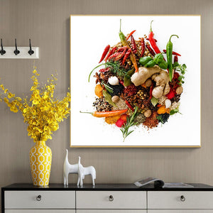 Vegetable Grains Spices Spoon Peppers Canvas Painting Cuadros Posters and Prints