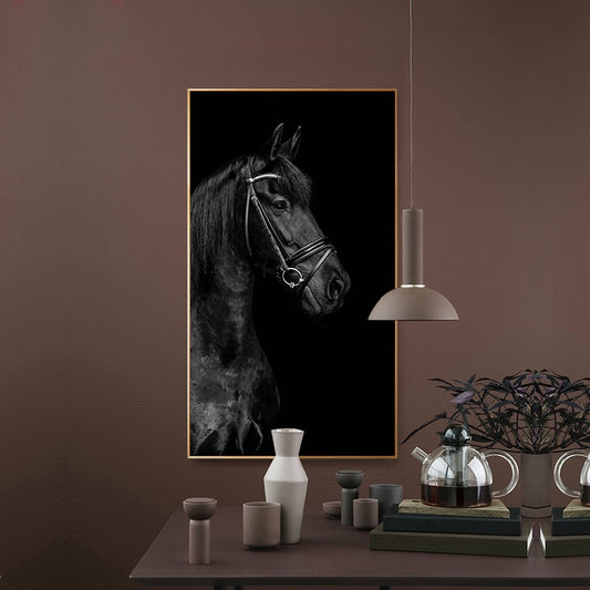 Black Horse Head Animals Canvas Painting Posters and Prints Scandinavian Wall Art