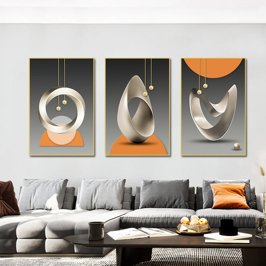 3 panel Abstract 3D Geometric Canvas Ppainting Modern Nordic Circle Posters