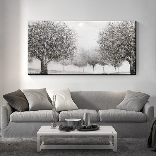 Abstract 3D Gray Trees Oil Painting Printed On Canvas Nordic Plant Wall Art Picture Poster