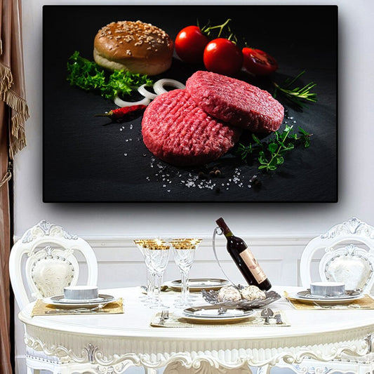Vegetable Meat Hamburger Kitchen Canvas Painting Cuadros Scandinavian Posters and Prints