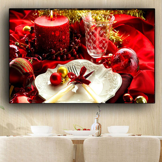 Christmas Candle Fork Knife Scandinavian Canvas Painting Cuadros Posters and Prints Kitchen