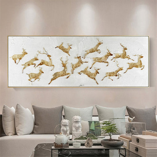 Hand-Painted Abstract Jumping Reindeer Oil Painting On Canvas