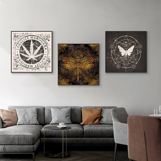Abstract Bohemia Style Canvas Painting Nordic Figure Wing Butterfly Wall Art Posters