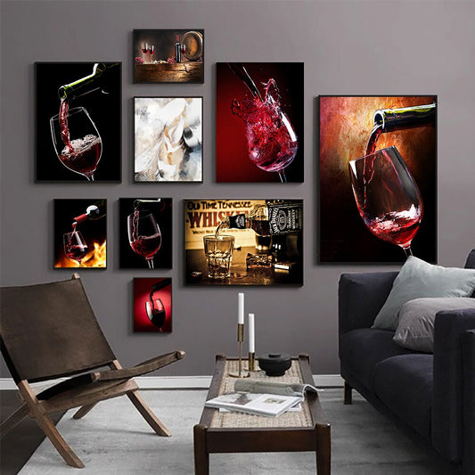 Abstract Red Wine Canvas Painting Modern Nordic Posters And Prints Wall Art Pictures