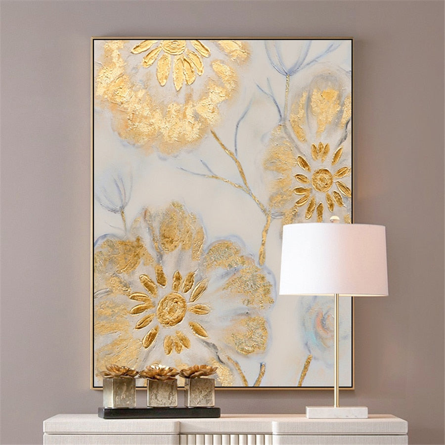 Hand-Painted Gold Oil Painting Sun Flower Decorative Art Modern