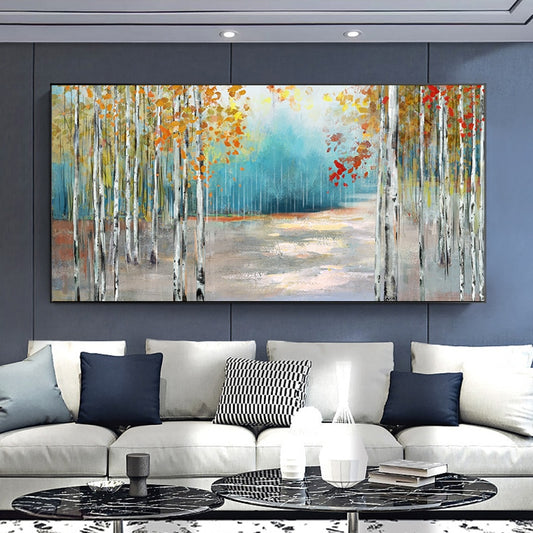 Abstract Colorful Birch Trees Canvas Painting Modern Nordic Plant Posters