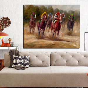 HD Print Animal Horse Racing Oil Painting on Canvas Abstract Modern Pop Art Wall