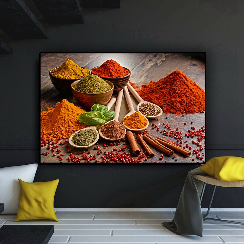 Grains Spices Spoon Peppers Canvas Painting Cuadros Posters and Prints Restaurant Kitchen