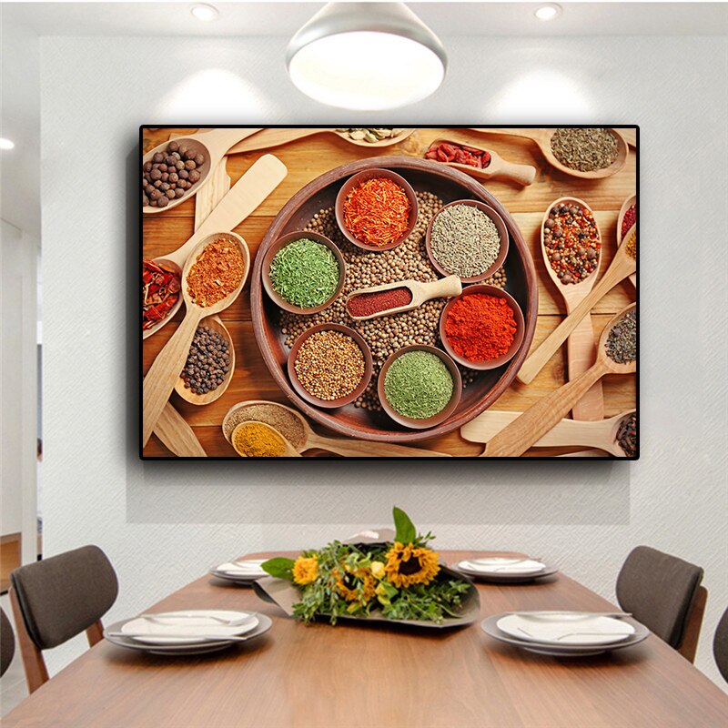 Grains Spices Spoon Kitchen Cooking Canvas Painting Scandinavian Posters and Prints Cuadros