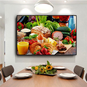 Vegetables Bread Fruits Kitchen Canvas Painting Cuadros Restaurant Posters and Prints Home