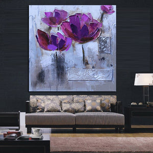 Print Modern Abstract Knife Purple Poppies Oil Painting on Canvas Pop Art Poster Wall Picture