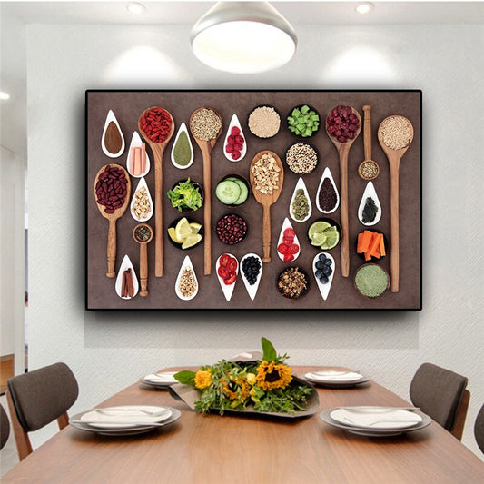 Fruit Vegetables Grains Spices Spoon Kitchen Cooking Canvas Painting Cuadros Posters