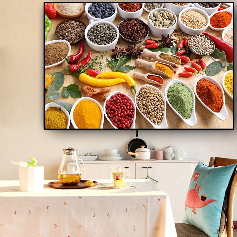 Grains Spices Spoon Peppers Kitchen Canvas Painting Cuadros Posters and Prints Restaurant