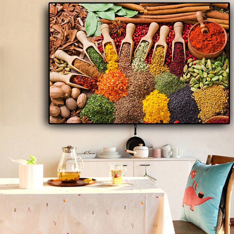 Grains Spices Spoon Kitchen Food Canvas Painting Cuadros Scandinavian Posters