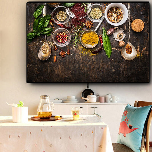 Grains Spices Spoon Peppers Kitchen Cooking Canvas Painting Cuadros Posters and Prints Restaurant