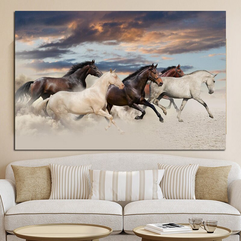 European Running Horses Animal Landscape Painting on Canvas Wall Art Picture