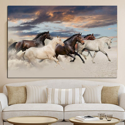 European Running Horses Animal Landscape Painting on Canvas Wall Art Picture