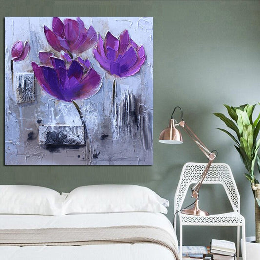 Print Modern Purple Poppies Colorful Flower Abstract Oil Painting on Canvas Pop Art Wall Picture
