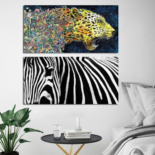 Wild Running Watercolor Leopard Zebra Horse Canvas Animal Painting Scandinavian