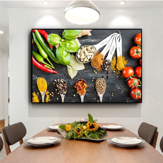 Vegetables Grains Spices Spoon Kitchen Food Canvas Painting Cuadros Posters and Prints Wall