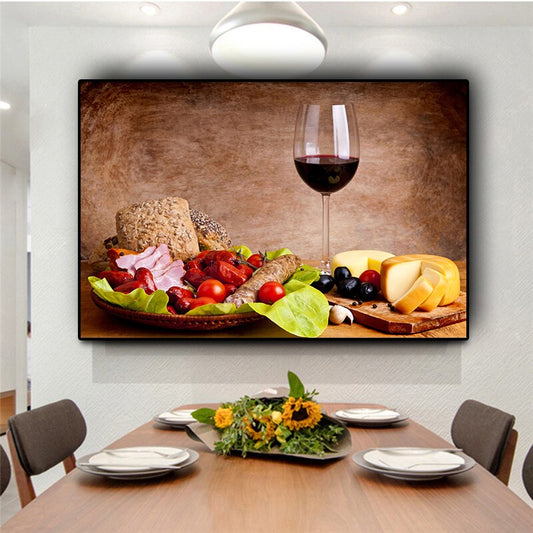 Vegetables Fruit Red Wine Glass Kitchen Food Canvas Painting Cuadros Scandinavian Posters