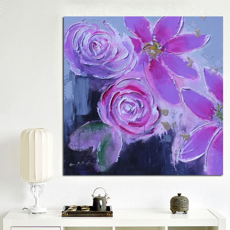 Modern Purple Flower Abstract Knife Oil Painting on Canvas Posters and Prints Pop Art