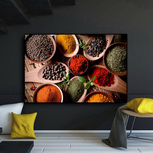 Colorful Grains Spices Spoon Kitchen Canvas Painting Cuadros Modern Scandinavian Posters
