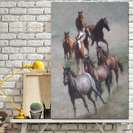 Modern Landscape Poster Print Abstract Seven Running Horses Oil Painting on Canvas