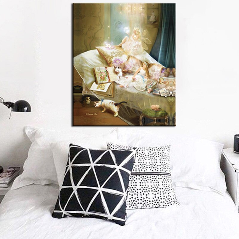 Angels Beauty Flower Fairies Abstract Landscape Oil Painting Print on Canvas Poster