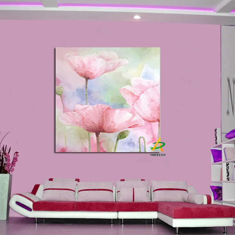 YWDECOR Big size Pink and White Poppy Flowers Print Modern Canvas Painting Poster