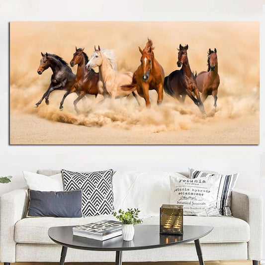 Modern Landscape Poster Print Abstract Six Running Horses Oil Painting on Canvas Wall