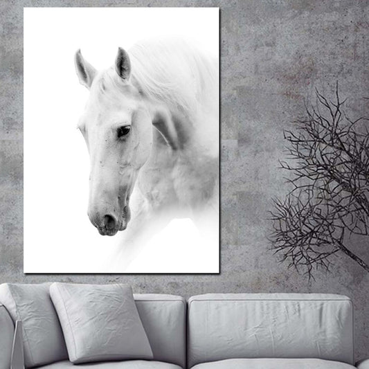 HD Print Artistic Animals Art White Horse Oil Painting on Canvas Poster Modern