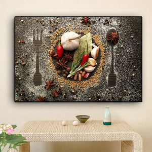 Grains Spices Spoon and  Forks Kitchen Canvas Painting Cuadros Posters and Prints Wall