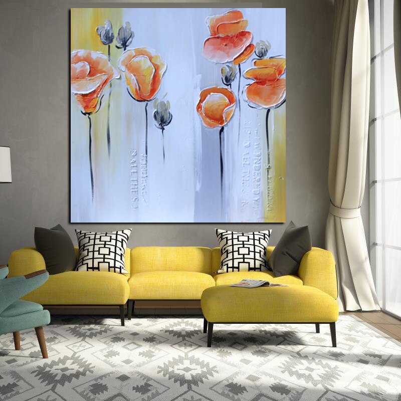 Print Abstract Knife Orange Poppies Oil Painting on Canvas Pop Art Poster Modern