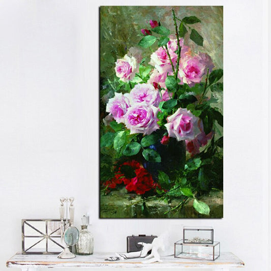 HD Print Modern Watercolor Flowers in Vase Floral Oil Painting on Canvas Poster Wall Picture