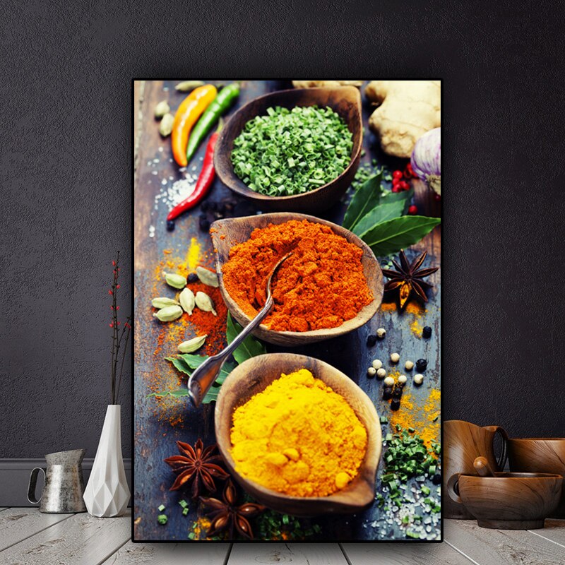 Grains Spices Spoon Peppers Food Canvas Painting Cuadros Posters and Prints Scandinavian