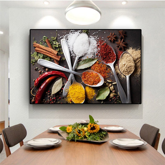 Grains Spices Spoon Canvas Painting Cuadros Scandinavian Posters and Prints Wall Art