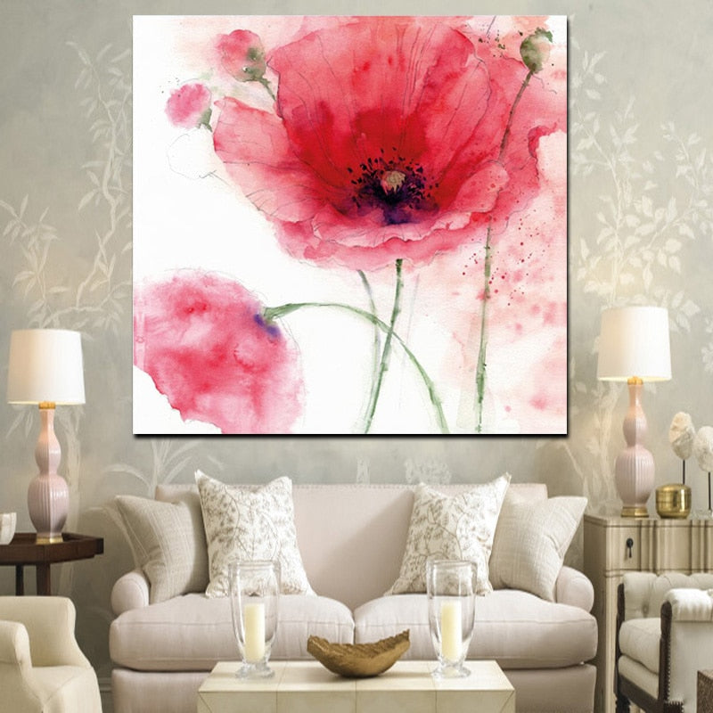 HD Print Modern Red Poppies Abstract Oil Painting on Canvas Modern Pop