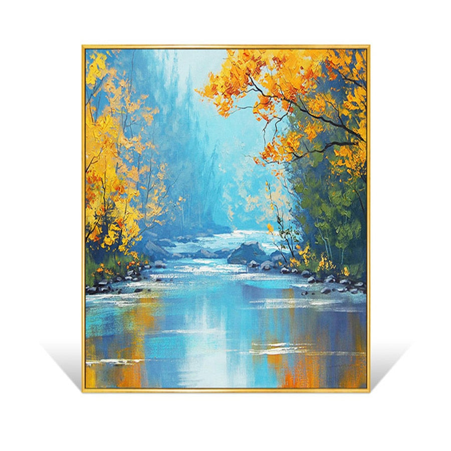 Abstract Trees With Beautiful Leaves By The River Hand Painted