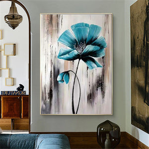 Modern abstract home decor wall art hand-painted oil painting blue flower