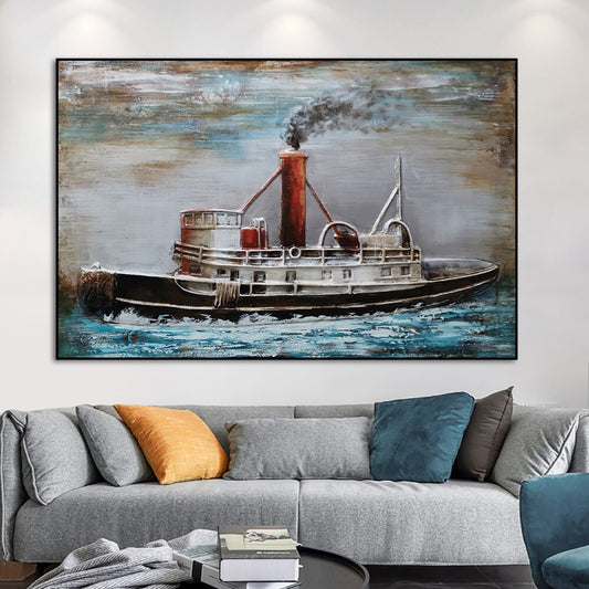 3D Abstract Boat Oil Painting Printed On Canvas Modern Landscape Posters