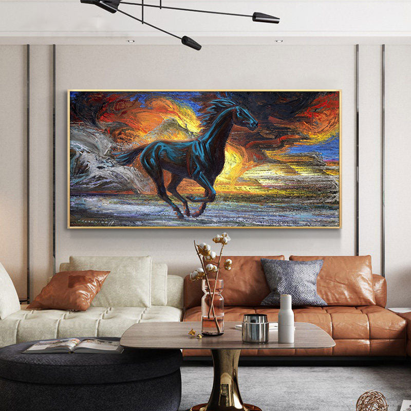 Modern Black  Horses Running  Oil Painting HD Print on Canvas Poster