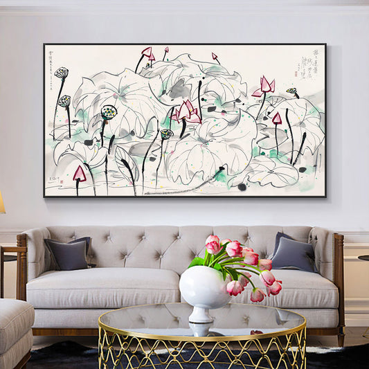 Abstract Lotus Flower Canvas Painting Wall Art Picture Nordic Plant Leaf Posters